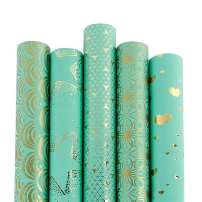 China New Product Waterproof Gold Foil Patterns Printing Gift Wrapping Mint Green Paper for sale