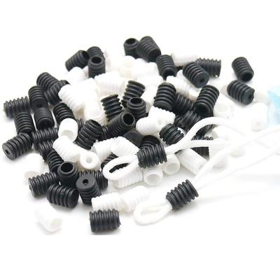 China Factory Round Silicone Rope Stopper Earloop Flat Elastic Buckle Multicolor Black White Fit Nickel Free Plastic Rope Stopper for sale