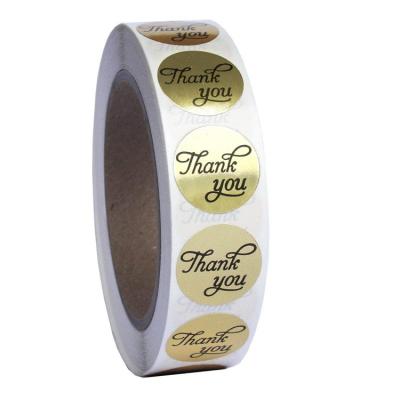 China 1 Inch Roll Waterproof High Quality Round Gold Foil Thank You Printing Adhesive Label Sticker for sale