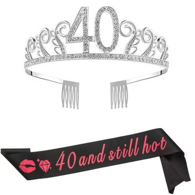 China Gift Wrapping 40th Birthday Party Favor Black And Again Hot Sash Tiara Crown For Women's Birthday for sale