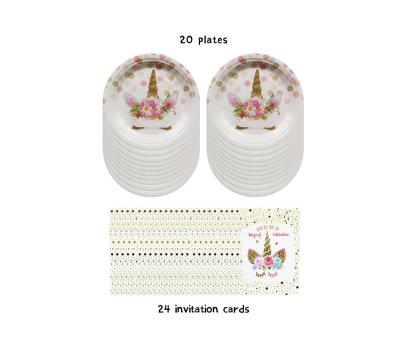 China Unicorn Flower Plates Unicorn Packaging Card Gift Kids Birthday Party Invitation for sale