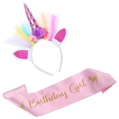 China Gift Packaging Wholesale Unicorn Headband Satin Sash Birthday Girl for sale