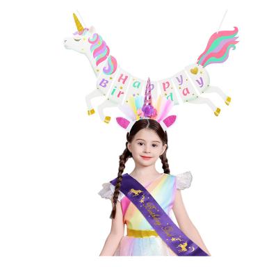 China Gift Packaging Unicorn Headband Satin Sash Birthday Party Supplies for sale