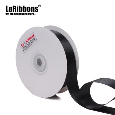 China Factory Discount Solid Color 100% Polyester Double Side Black 1 Inch Satin Ribbon for sale