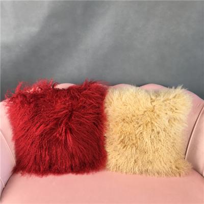 China Real Mongolian Fur Pillows Inflatable Luxury Real Mongolian Sheep Fur for sale