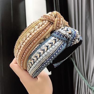 China Korea Hair Accessories Fashion Popular Ethnic Knot Headband Luxury Designer Pearl Headband for sale