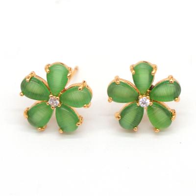 China New Decoration Style Sunflower Cat Eye Stud Earrings Green Sunflower Stud Earrings Zircon Earring For Women for sale