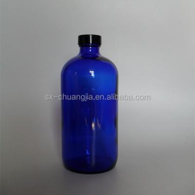 China 500ML Large Cobalt Blue Medicine Glass Cosmetic Bottle With Plastic Lid for sale