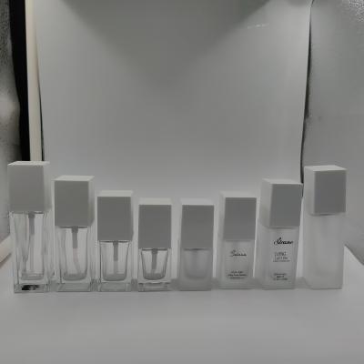 China Personal Care Clear Matte 15ml 20ml 30ml 40ml Square BB Cream Base Glass Bottle With Pump Cap for sale