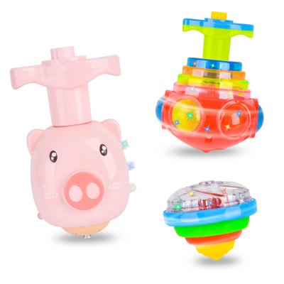 China Traditional Plastic Cartoon Cute Pig Gyro Compass Musical Toys Flashing Toys Bounce Music Top Lighted Spinning Top Toys For Kids for sale