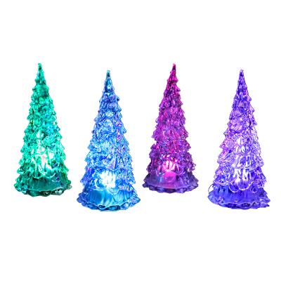 China Acrylic+LED Mini LED Night Light White Christmas Tree Transparent Acrylic Colorful Crystal Flashing Flashing Christmas Tree for sale