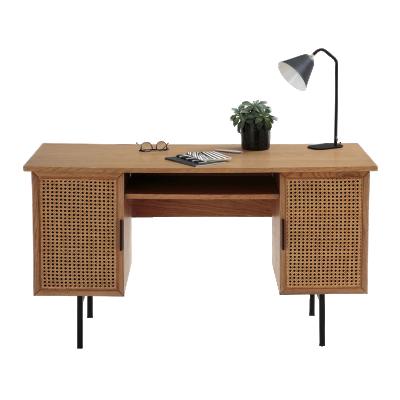 China Modern Nordic Solid Wood Rattan Woven Office Bookcase Combination Desk for sale