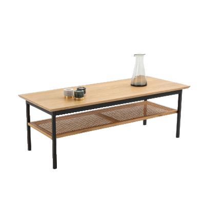 China Storage Double Layer Rattan Woven Natural Wood Tea Table for sale