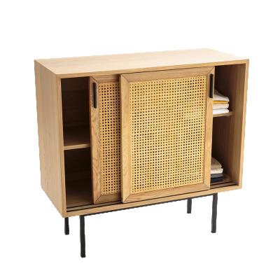 China Rattan Sliding Door Cabinet Wardrobe Bedside Table Tea Table Japanese Style Solid Wood Weaving Storage Cabinet for sale