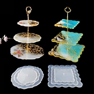 China Home Hotel Bathroom Decoration 3 Pcs DIY Three Layer Round Or Square Fruit Cake Dessert Plate Tray Resin Epoxy Silicone Mold Multiple Sets for sale