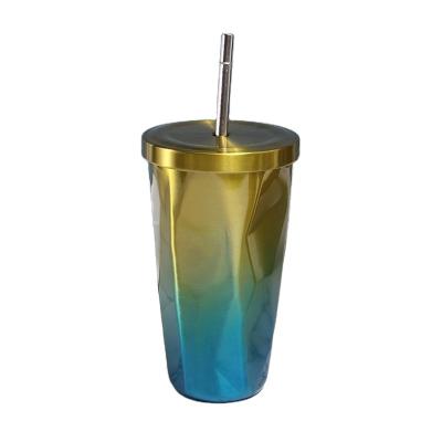 China New Wholesale Disposable Gradual Color Double Wall Insulated 304 Inside Sublimation Blank Material Stainless Steel Straw Cups for sale