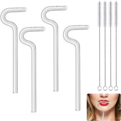 China New Design 2023 Groove Viable Style Bars Set Of 3 Bent Anti Wrinkle Straw Glass Reusable Drinking Straws For Horizontally Engaging Lips for sale