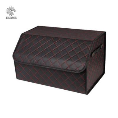 China Car Luxury Cloth PU Folding Car Storage Bag Leather Collapsible Box For Car for sale