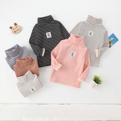 China 2021 new children's winter boys and girls anti-shrink shearing warm children's simple striped long-sleeved T-shirt high neck for sale