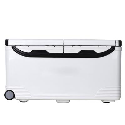 China Outdoor Activities Fishing Cooler 42L Large Capacity Black Plastic Fishing Box With Wheels for sale