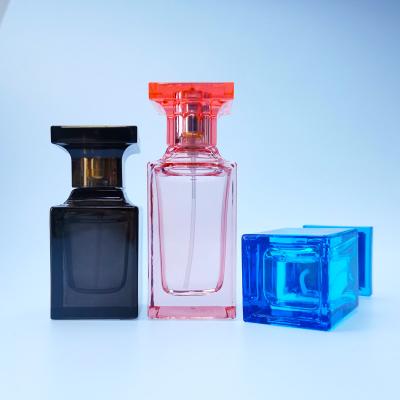 China 30ml 50ml Premium Square Cosmetic Empty Black Blue Rose Perfume Bottle Glass Luxury Perfume Bottle For Perfumes for sale