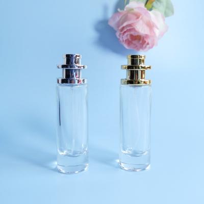 China Empty Women's Perfume Spray Glass Bottle High Round Mist Packaging Gold Silver Cosmetic Fine Cosmetic Cap for sale