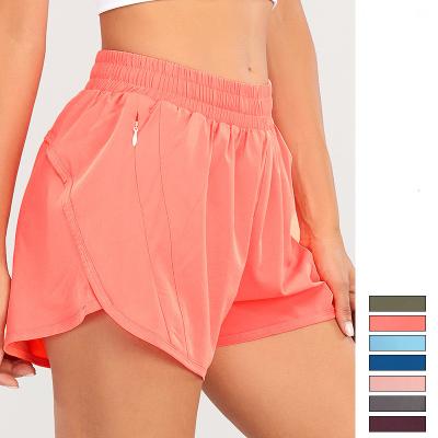 China Anti-Wrinkle Women's Running Shorts Elastic High Waisted Shorts Pocket Sports Workout Quick Dry Athletic Shorts Pants for sale