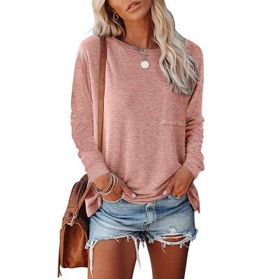 China Anti-Wrinkle Women's Casual Loose Shirts Long Sleeve Blouses Tunic Tops With Pockets for sale