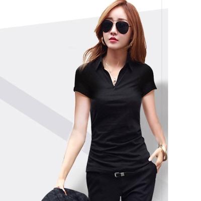 China Women Summer Solid Color Polo Cotton Shorts Sleeve Office Lady Office Lady Casual Slim T-shirts Anti-wrinkle Neck Blank T-shirts for sale