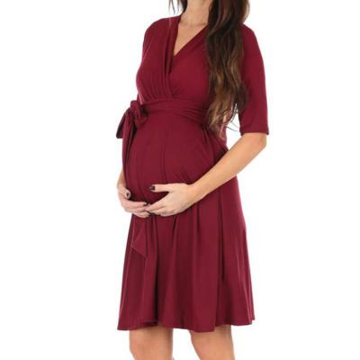 China Antibacterial Maternity Dress Pink Ankara Maternity Dresses Lace Up Maternity Dress for sale