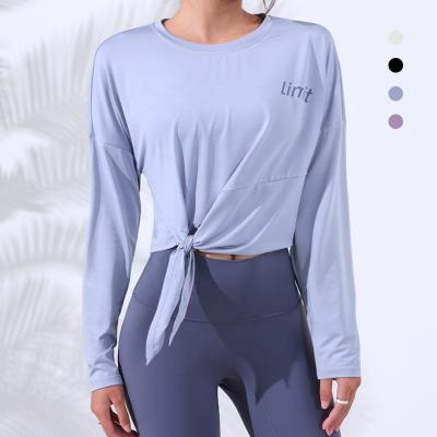 China Long Sleeve Yoga Breathable Seamless Tight Shirts Side Split Gym White T-Shirt Equipment Wear Workout Fitness Top Sport Shirts for sale