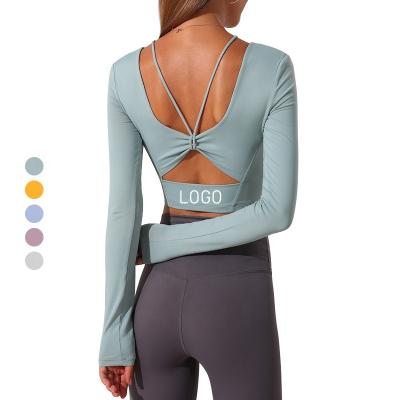 China Yoga Breathable Loose Fit Tops Long Sleeve Shirts Built In Bra Backless Women Workout Fitness Tank Tops for sale