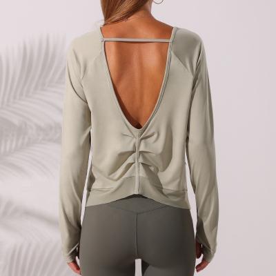 China Wholesale Breathable Yoga Tops Outdoor T Shirt For Women Sexy Backless Fitness Comfortable Long Sleeve Yoga Clothes for sale