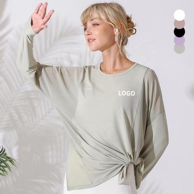 China Breathable Women Gym Ladies Long Sleeve Loose Fit Mesh Yoga Top Sportswear Active Fitness for sale