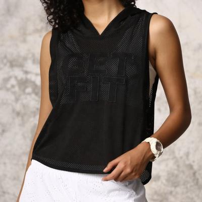 China Women's Breathable Sleeveless Hoodie Sport Mesh Running Muscle Tops Workout Crop Sheer Tank Top for sale