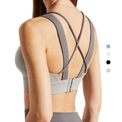 China High Quality Antibacterial Yoga Bra Strappy Top Custom Logo Fitness Workout Wear Gym Thin Strap Sports Bra For Women for sale