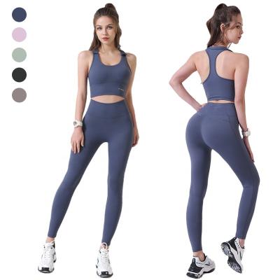 China New Design 2PCS Woman Seamless Crop QUICK DRY Yoga Top Shorts Set High Waist Lift Sexy Workout Fitness Legging Sports Bra Set for sale