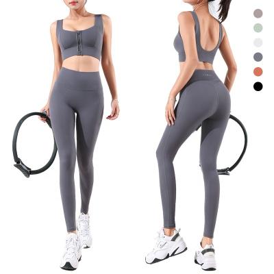 China Women's new QUICK DRY workout sets crack! crack! Front Zipper Sports Bra High Waist Women Butt Gaiters Yoga Pants Seamless Leggings Yoga Set for sale