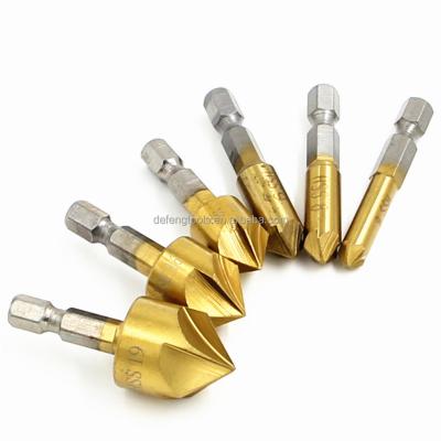 China Mainly used in 6PC woodworking hexagon leg titanium plated five edge chamferer 6-19mm woodworking counterboring set for sale