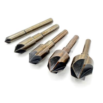 China Chamfering And Deburring High Speed ​​Steel Inch Baking Yellow Handle Five Edge Chamferer Round 5 Piece Nitriding Woodworking Reaming Tool Kit for sale