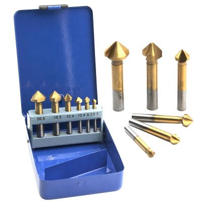 China Woodworking Drilling And Chamfering 6pc 90 Degree Edge Titanium Plated Cutter Grinding Chamfering Full Gold Reaming Spot Slap Woodworking Deburring Tapping Bit for sale