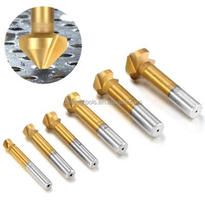 China Woodworking Drilling And Chamfering 6pc 90 Degree Edge Titanium Plated Cutter Grinding Chamfering Full Gold Reaming Spot Slap Woodworking Deburring Tapping Bit for sale