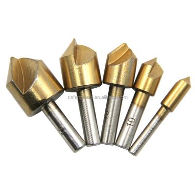 China Deburring and Chamfering 90 Degree Single Edge Titanium Plated Woodworking Hole Opener Countersink Cutter Chamfer Countersink Drill 5pc Set Tool for sale