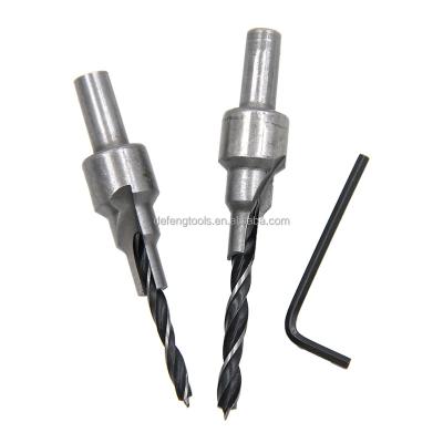 China 2PCS Woodworking Countersink Drilling 2PCS Two Edge Drilling Countersink Taper Hole Drill Three Point Self-Centering Taper Bit Set for sale