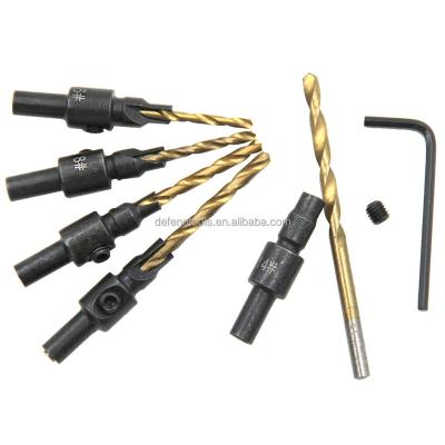 China Timber Drilling HSS Round Handle Titanium Plated 6# - 14# Counterboring Paste Twist Drilling Screw Wood Drill Fried Tool Kit for sale