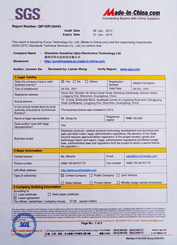 SGS - Sunshine Opto-electronics Enterprise Co.,ltd