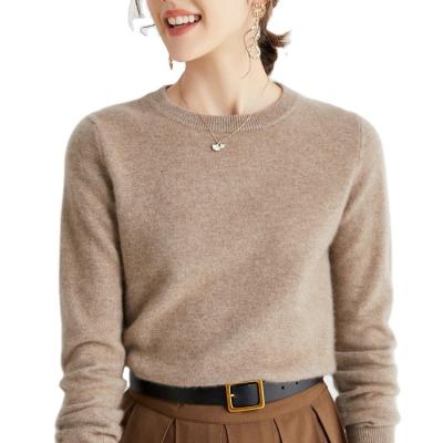 China Anti-wrinkle Lightweight Solid-Color O-Neck Knitted Cashmere Pullovers Bottoming Shirt Knitwear Long Sleeve Casual Cashmere Sweater For Women for sale