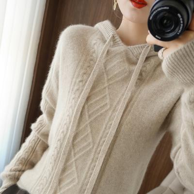 China Anti-wrinkle Autumn and Winter Large Size Cashmere Sweater Knitwear Loose Thick Outer Wear Hooded Cashmere Sweater for sale