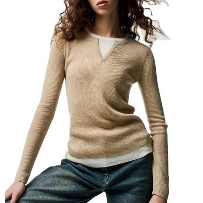 China Anti-wrinkle Autumn Winter V-Neck Women Sweater Layered Knit Pullover Solid Color Basics Two Pieces Style Tops Wool Sweater for sale