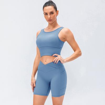 China Breathable Sports Gym Fitness Tops Activewear Women Ribbed 2 Piece Yoga High Waist Shorts Sets for sale